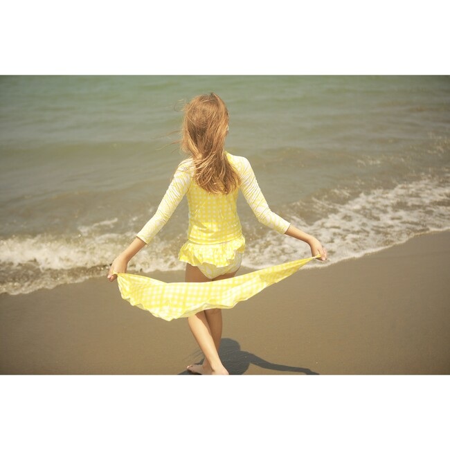 Aurore Long Sleeve Two-Piece Rashguard Set, Yellow Flower - Two Pieces - 4