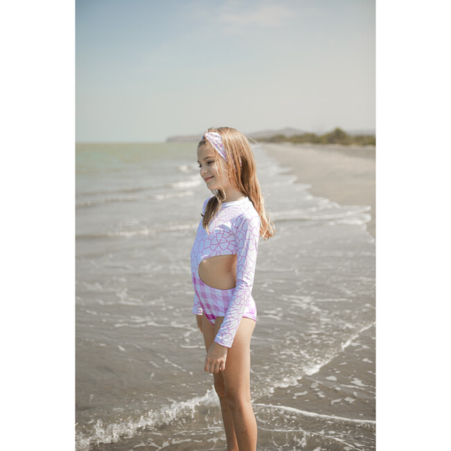 Simona Long Sleeve One-Piece Swimsuit, Pink Flower - One Pieces - 5