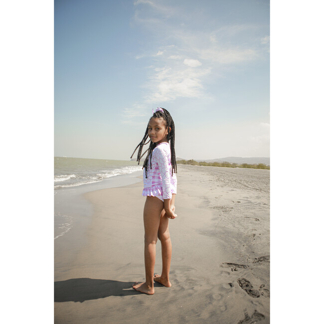 Aurore Long Sleeve Two-Piece Rashguard Set, Pink Flower - Two Pieces - 4