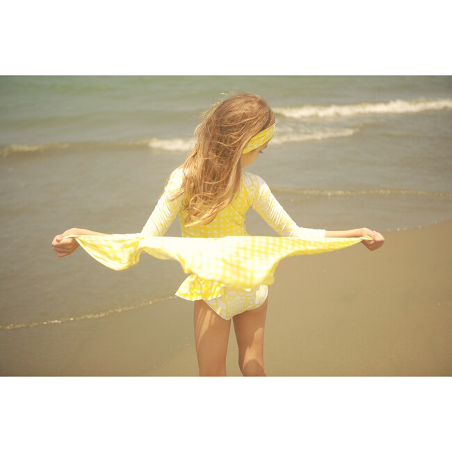 Aurore Long Sleeve Two-Piece Rashguard Set, Yellow Flower - Two Pieces - 5