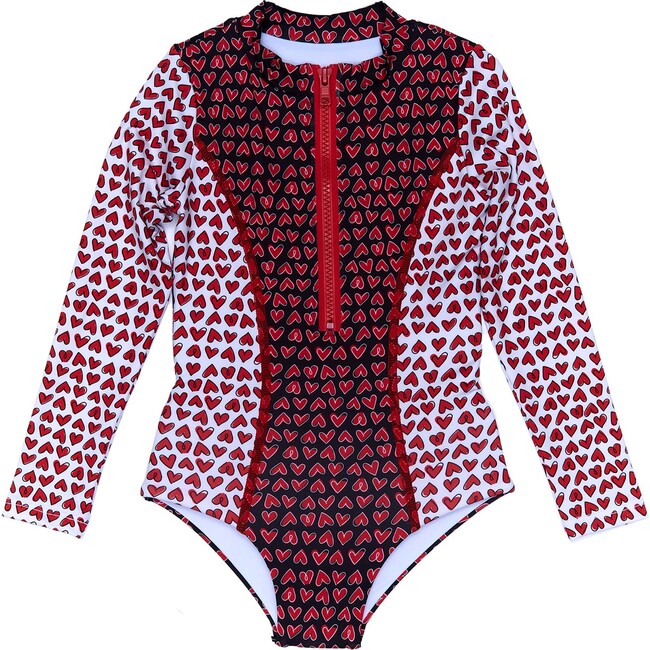 Scooba Doo Love Mini Full Sleeve One-Piece Swimsuit, Red
