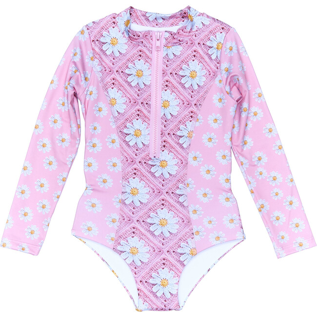 Scooba Doo Crochet Full Sleeve One-Piece Swimsuit, Baby Pink