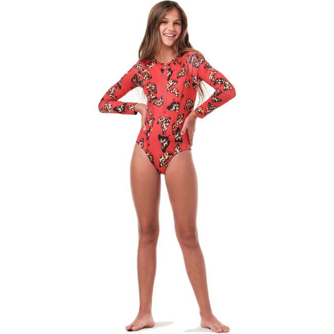 Scooba Doo Leo Butterfly Full Sleeve One-Piece Swimsuit, Red - One Pieces - 2