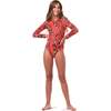 Scooba Doo Leo Butterfly Full Sleeve One-Piece Swimsuit, Red - One Pieces - 2