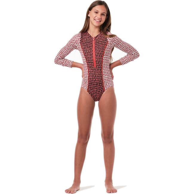 Scooba Doo Love Mini Full Sleeve One-Piece Swimsuit, Red - One Pieces - 2