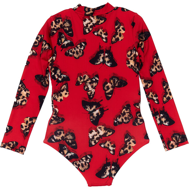 Scooba Doo Leo Butterfly Full Sleeve One-Piece Swimsuit, Red - One Pieces - 3
