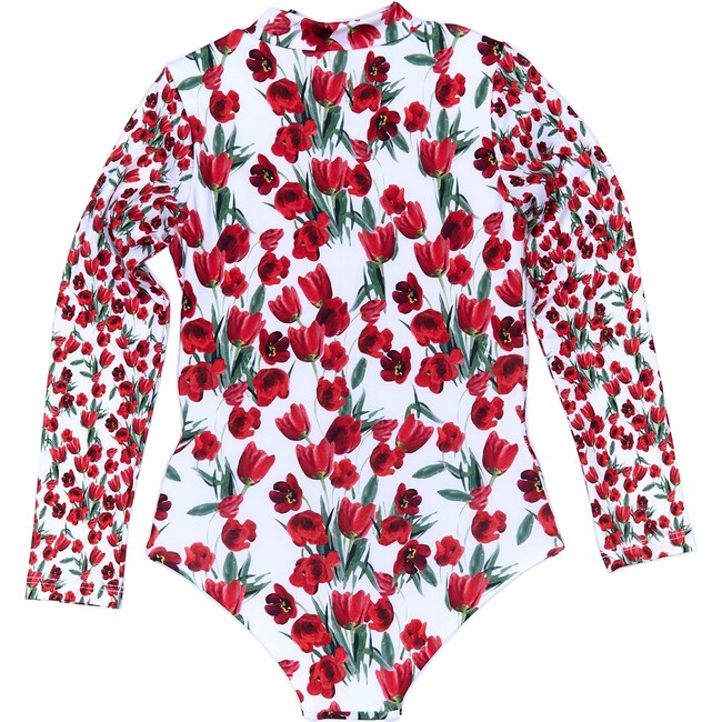 Scooba Doo Tulips Full Sleeve One-Piece Swimsuit, Red - One Pieces - 3