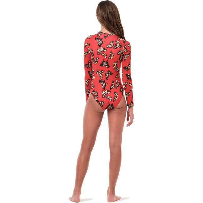 Scooba Doo Leo Butterfly Full Sleeve One-Piece Swimsuit, Red - One Pieces - 4