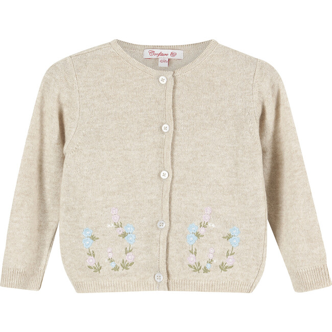 Little Emily Embroidered Cardigan, Oatmeal