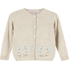 Little Emily Embroidered Cardigan, Oatmeal - Cardigans - 1 - thumbnail