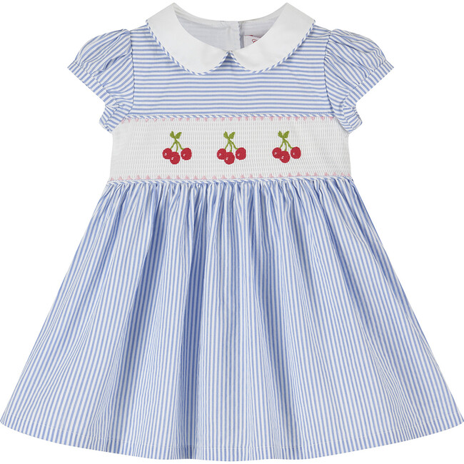 Little Cherry Smocked Dress, Blue Stripe - Trotters London Dresses ...