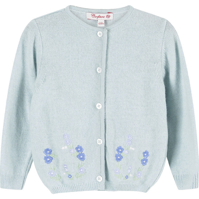 Little Emily Embroidered Cardigan, Sea Green