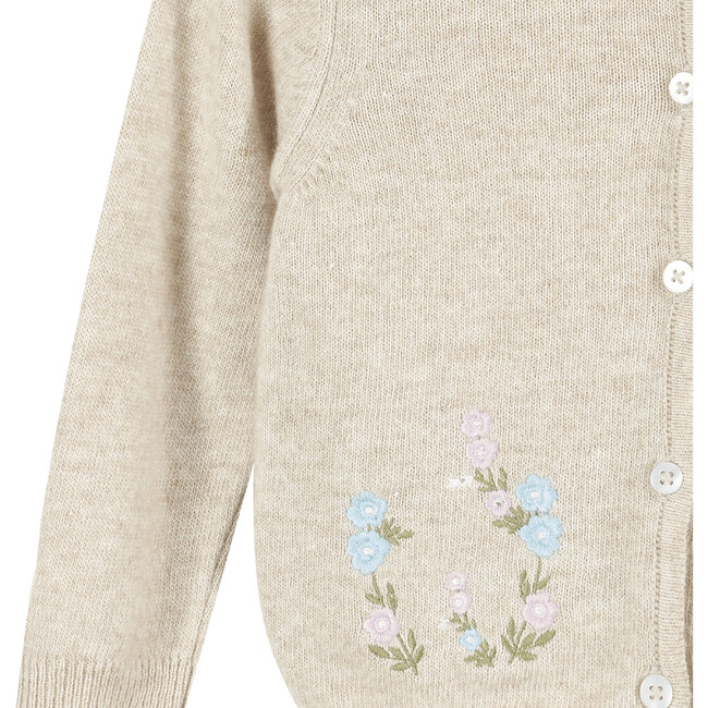 Little Emily Embroidered Cardigan, Oatmeal - Cardigans - 3