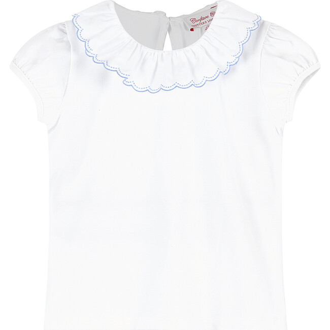 Isabella Embroidered Top, White and Blue