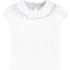 Isabella Embroidered Top, White and Blue - T-Shirts - 1 - thumbnail