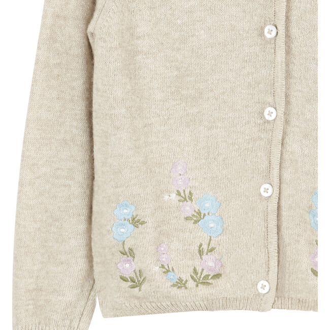 Emily Embroidered Cardigan, Oatmeal - Cardigans - 3
