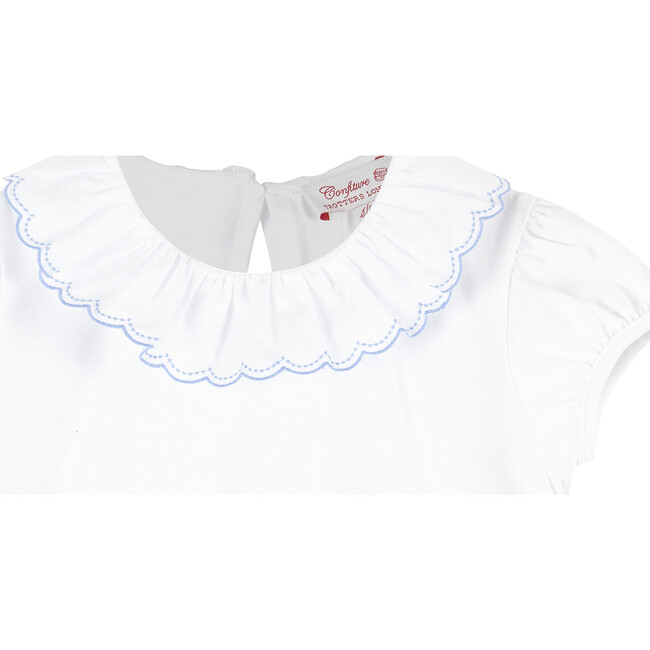 Isabella Embroidered Top, White and Blue - T-Shirts - 3