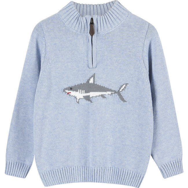 Shark Half Zip Sweater, Pale Blue Marl