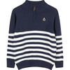 Noah Half Zip Sweater, Navy and Ecru Stripe - Sweaters - 1 - thumbnail