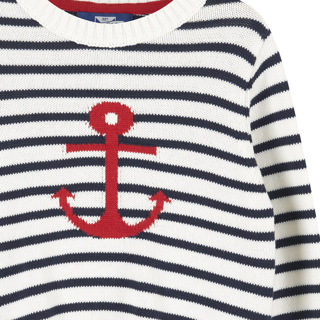 Stripy Anchor Sweater, Ecru and Navy Stripe - Sweaters - 3