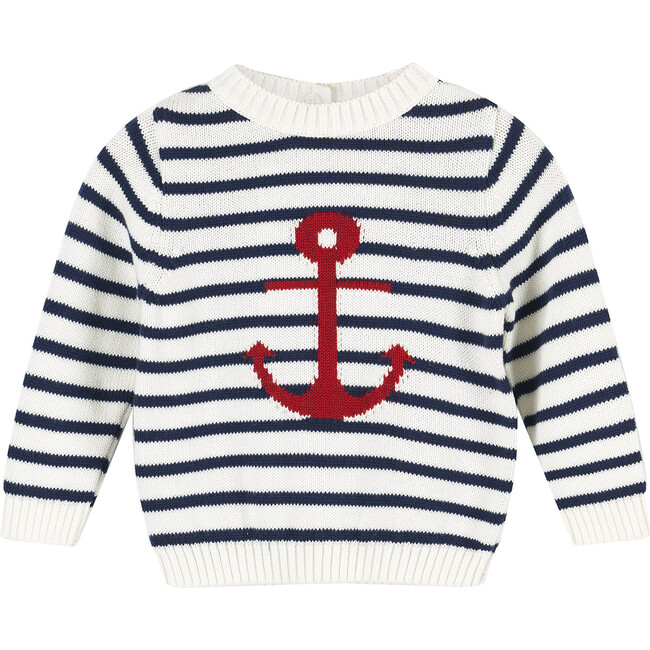 Little Stripy Anchor Sweater, Navy and White Stripe