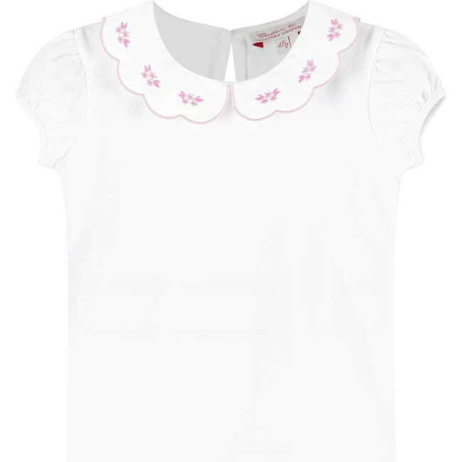 Ava Embroidered Petal Jersey Top, White and Pink