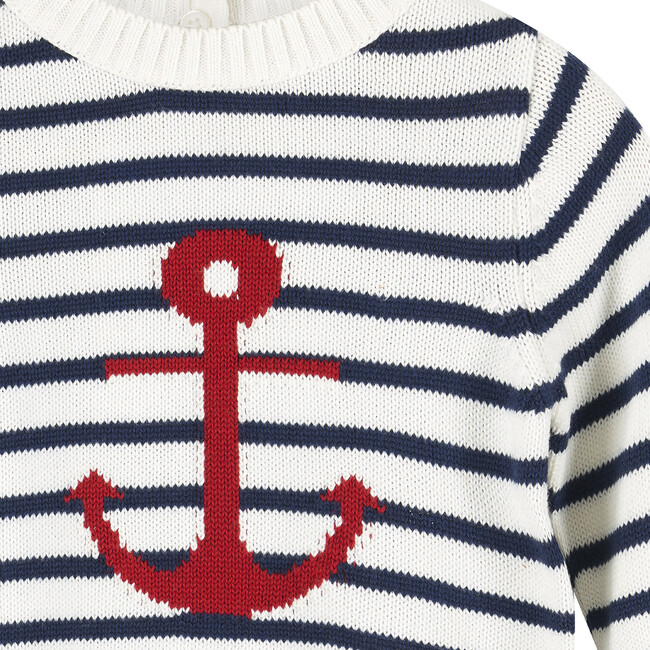 Little Stripy Anchor Sweater, Navy and White Stripe - Sweaters - 3