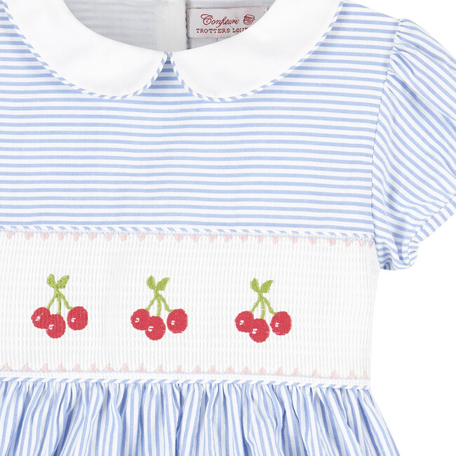 Cherry Smocked Dress, Blue Stripe - Dresses - 3