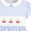 Cherry Smocked Dress, Blue Stripe - Dresses - 3
