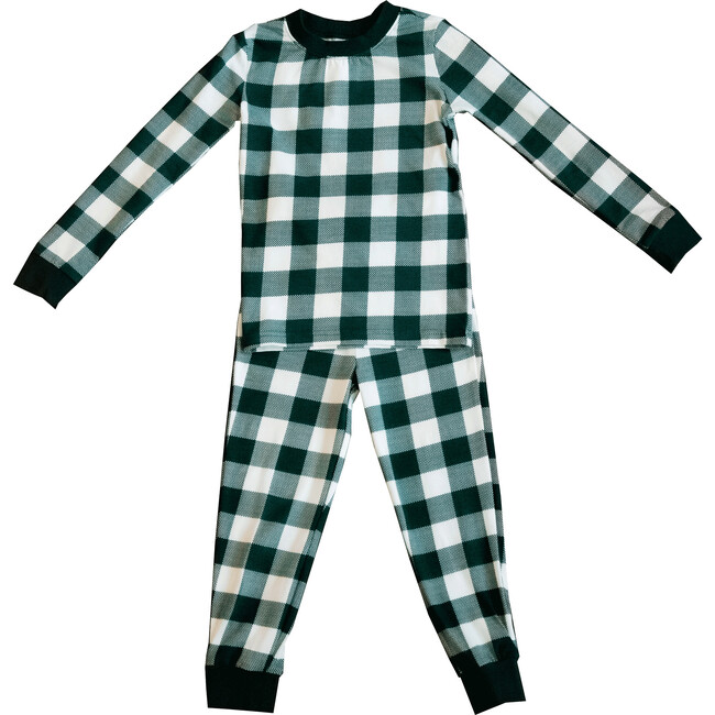 Kids Knit Pajamas, Green Check