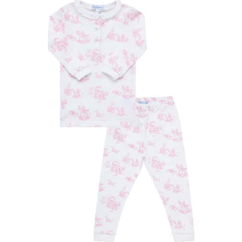 Toile Pajama Set, White & Pink