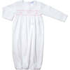 Nella Long Sleeve Smocked Gown, White & Pink - Nightgowns - 1 - thumbnail