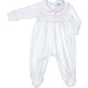 Nella Long Sleeve Smocked Footie, White & Pink - Footie Pajamas - 1 - thumbnail