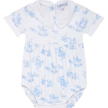 Toile Short Sleeve Bubble, White & Blue - Onesies - 1