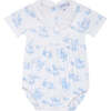 Toile Short Sleeve Bubble, White & Blue - Onesies - 1 - thumbnail