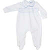 Nella Long Sleeve Smocked Footie, White & Blue - Footie Pajamas - 1 - thumbnail