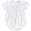 Nella Short Sleeve Smocked Bubble, White & Pink - Onesies - 1 - thumbnail