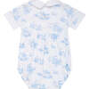 Toile Short Sleeve Bubble, White & Blue - Onesies - 2