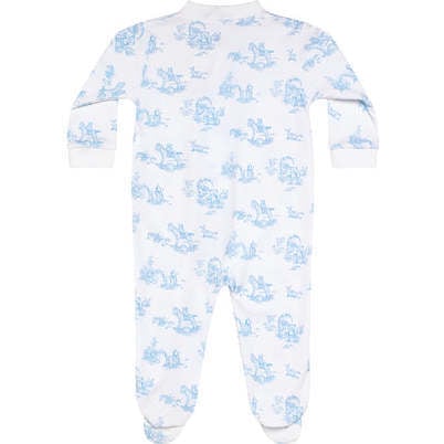 Toile Zipper Footie, White & Blue - Footie Pajamas - 2