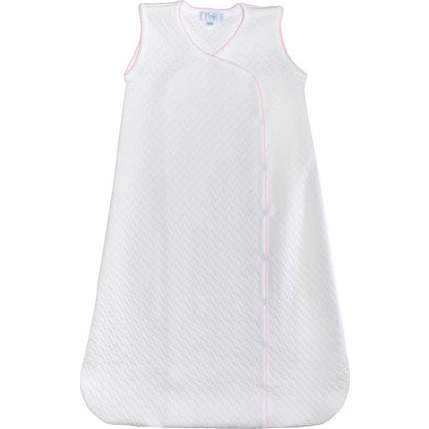Basket Weave Baby Sack, White & Pink Picot Trim - Sleepbags - 1