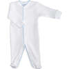 Basket Weave Baby Footie, White & Blue Picot Trim - Footie Pajamas - 1 - thumbnail