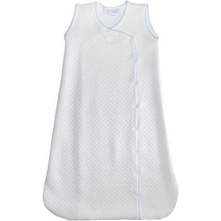 Basket Weave Baby Sack, White & Blue Picot Trim - Sleepbags - 1
