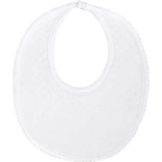 Basket Weave Baby Bib, White & White Picot Trim - Bibs - 1
