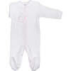Basket Weave Baby Footie, White & Pink Picot Trim - Footie Pajamas - 1 - thumbnail
