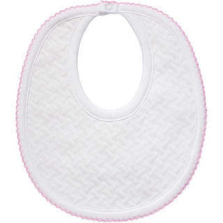 Basket Weave Baby Bib, White & Pink Picot Trim - Bibs - 1