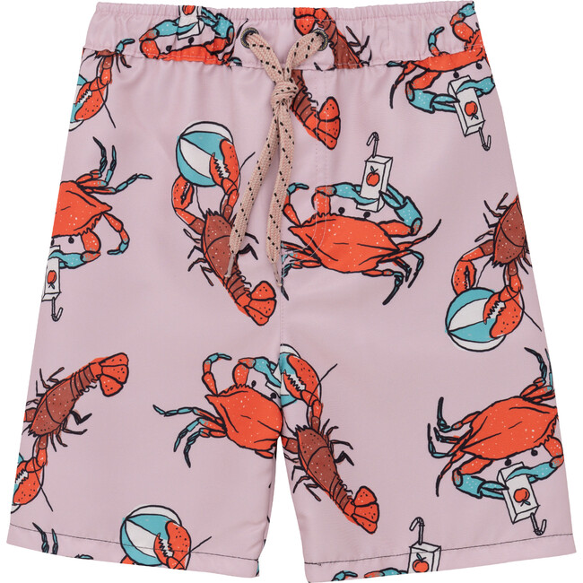 Reversible Swim Trunks In Crab Print, Pink & Red