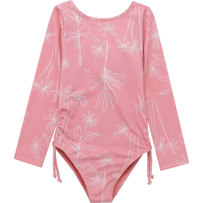 Long Sleeve One Piece white flowers Print, Pink
