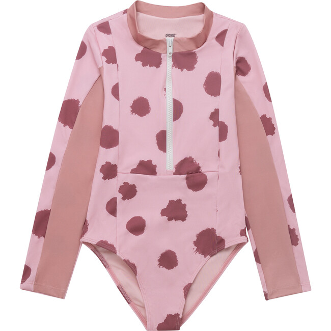 Long Sleeve One Piece Small Spots Print, Pink
