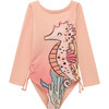 Long Sleeve One Piece Sea Horse Print With Adjustable Lateral Straps, Orange - One Pieces - 1 - thumbnail