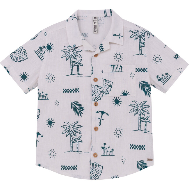 Short Sleeve Resort Shirt Beach Print, White